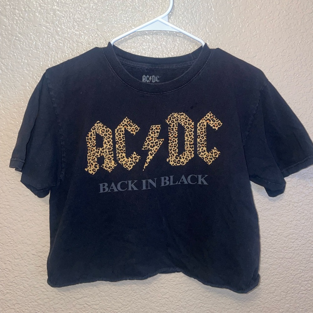 AC/DC Black cheetah print cropped tee size Medium t shirt
